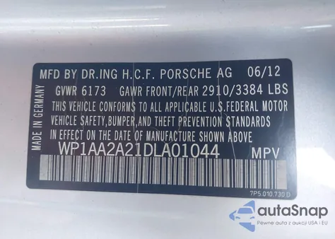 2013 Porsche Cayenne from USA, damaged, VIN WP1AA2A21DLA01044